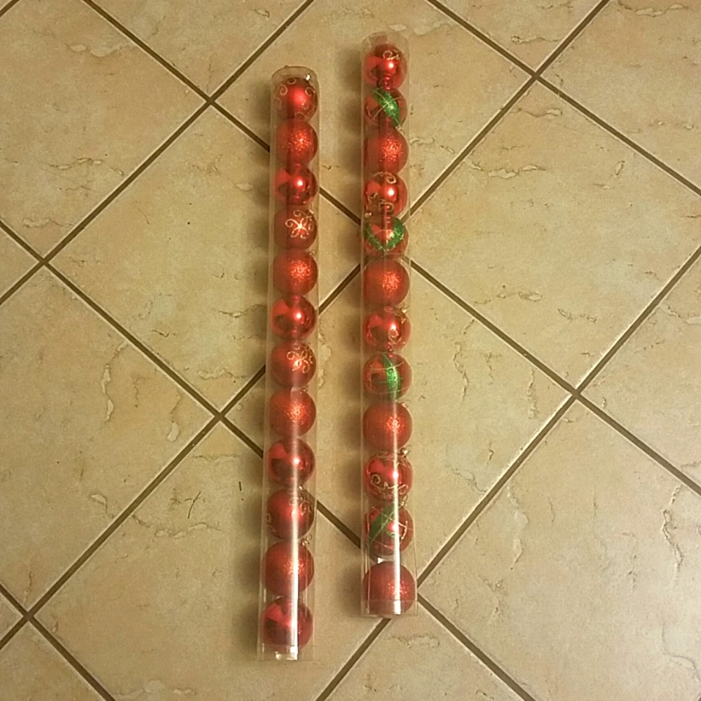 Christmas Tree Shops 2 tube bundle of shatterproof red Christmas ornamen…